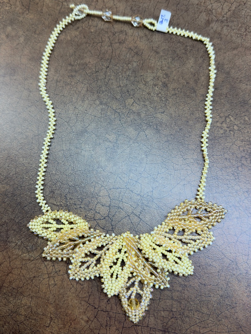 Handcrafted Yellow Beaded Leaf Statement Necklace
